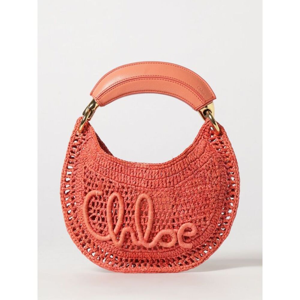 Chloe Women Summer Banana Crochet Raffia Handbag Chloe With Embroidered Logo